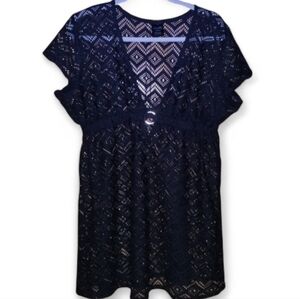 Catalina Black Crochet Bathing Suit Cover-Up Sz L